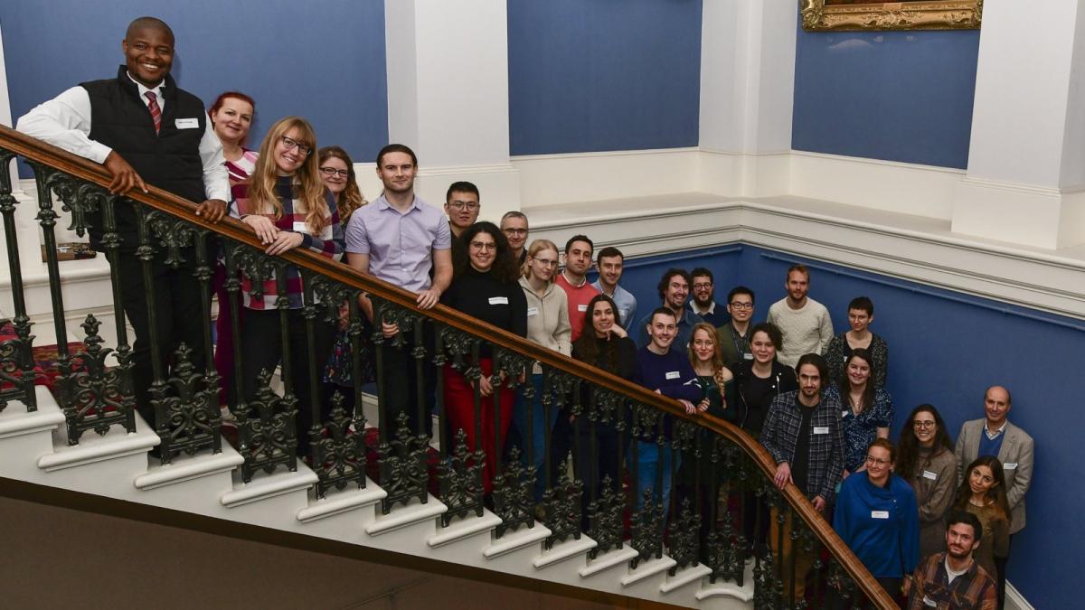 Speakers and chairs of ENGoGS23 on the stairs of the Playfair Library